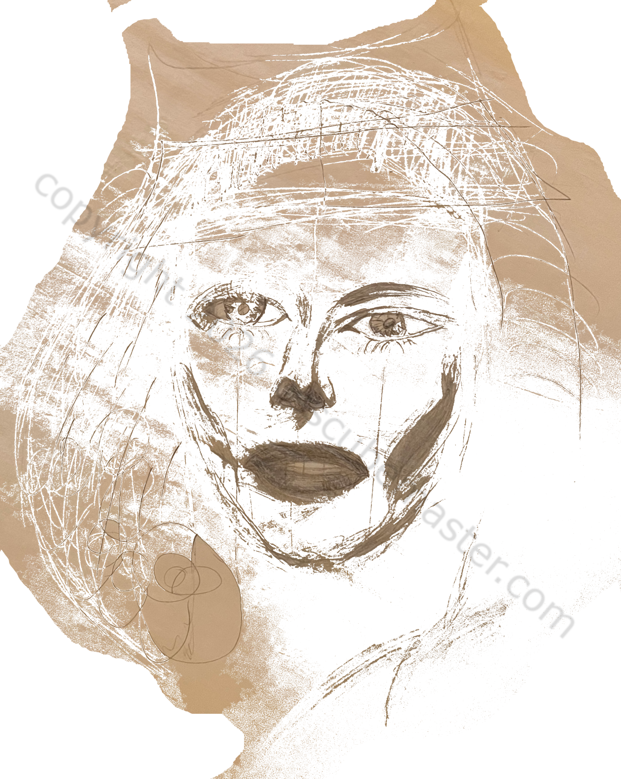 KATE Artwork Digital | CSS 3d pencil-sketch 30's starlet gazing ahead on a white background