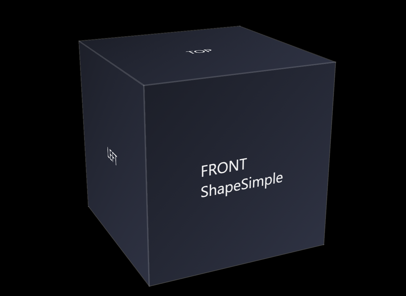 Screenshot of the first component ShapeSimple, showing a centered CSS cube on a black background