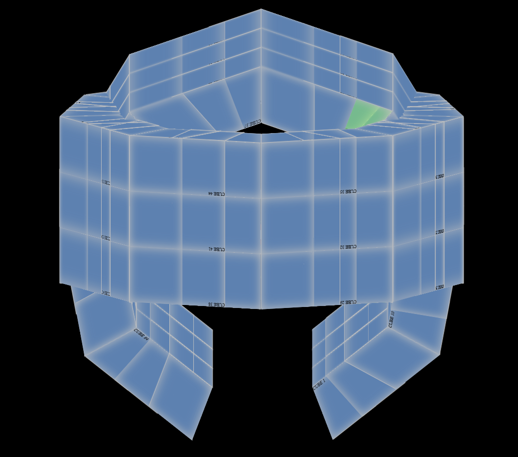 CSS 3d steelblue helmet and visor multiple compound shape grid on a black background